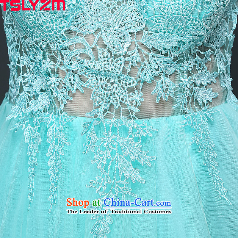 Tslyzm evening dresses long dresses Korean female banquet show will fall and winter 2015 new shoulders round-neck collar back lace small trailing lake blue m,tslyzm,,, shopping on the Internet
