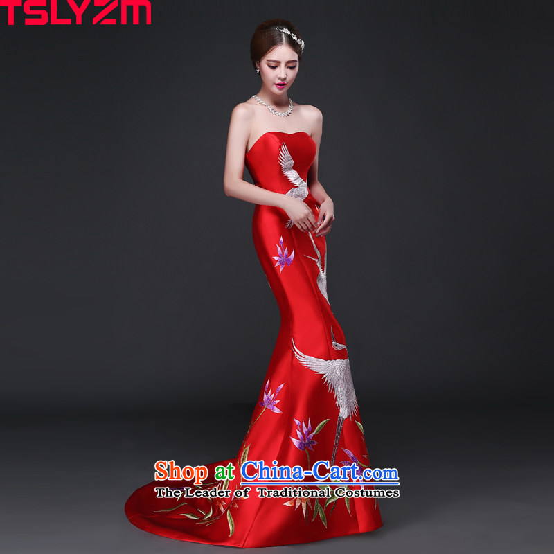 Jacob Chan bridal dresses bows dress moderator 2015 new autumn and winter wiping the chest small trailing Sau San video thin embroidery cheongsam dress red Xxl,tslyzm,,, shopping on the Internet