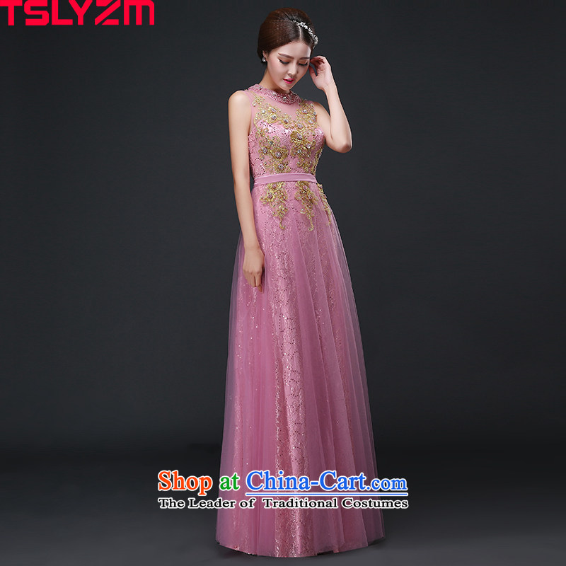 Tslyzm evening dress long bride pink drink dress shoulders bridesmaid to serve the new 2015 lace autumn and winter bare pink m,tslyzm,,, shopping on the Internet
