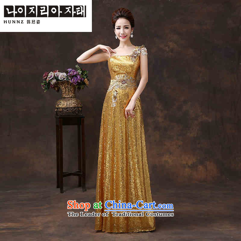    Toasting Champagne Services 2015 new HANNIZI Stylish spring and summer shoulder pure color long bride wedding dress bows and won gold-XL, Gigi Lai (hannizi) , , , shopping on the Internet
