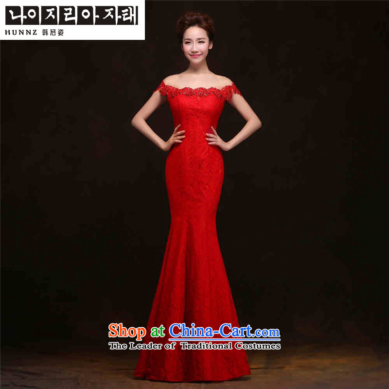        Toasting champagne HANNIZI Services 2015 new spring and summer Korean fashion bride wedding dress banquet evening dresses red S