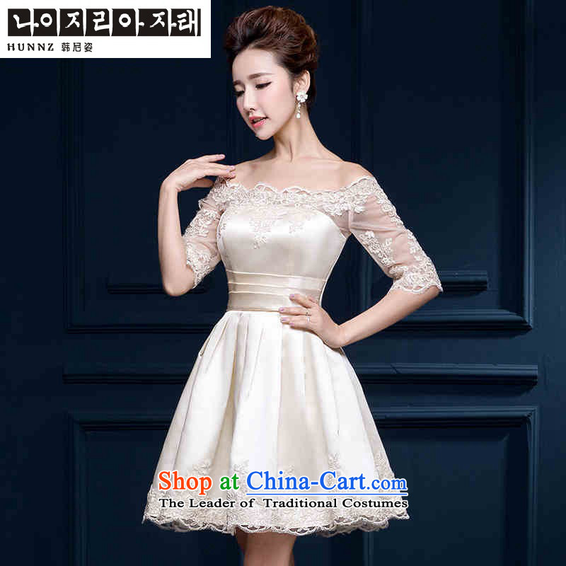 In spring and summer 2015 HANNIZI cuff Korean word shoulder bride wedding dress evening dress uniform champagne color in the bows cuff , Korea, M hannizi shopping on the Internet has been pressed.)