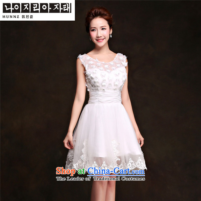      Toasting champagne HANNIZI Services 2015 lace short spring and summer, the new Korean word shoulder banquet dinner dress lace short_S