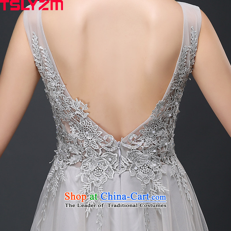 Tslyzm evening dresses of the persons chairing the annual meeting of the Korean dress lace round-neck collar shoulders 2015 Ms. new costumes and Smoke Gray s,tslyzm,,, shopping on the Internet