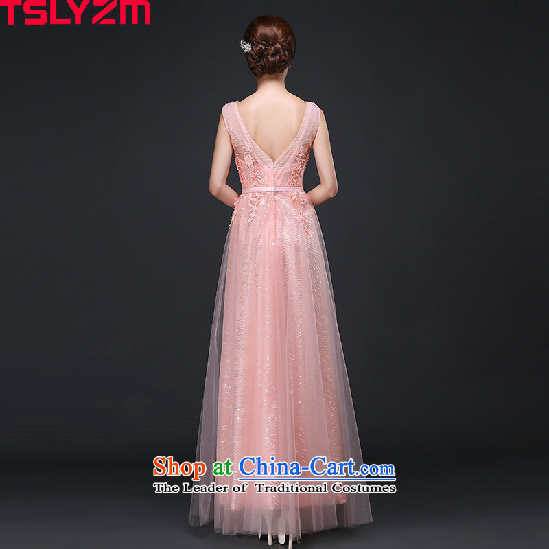 Tslyzm bridesmaid service long banquet dinner dress shoulders Korean brides pink drink service stylish new 2015 autumn and winter bare pink Xxl,tslyzm,,, shopping on the Internet