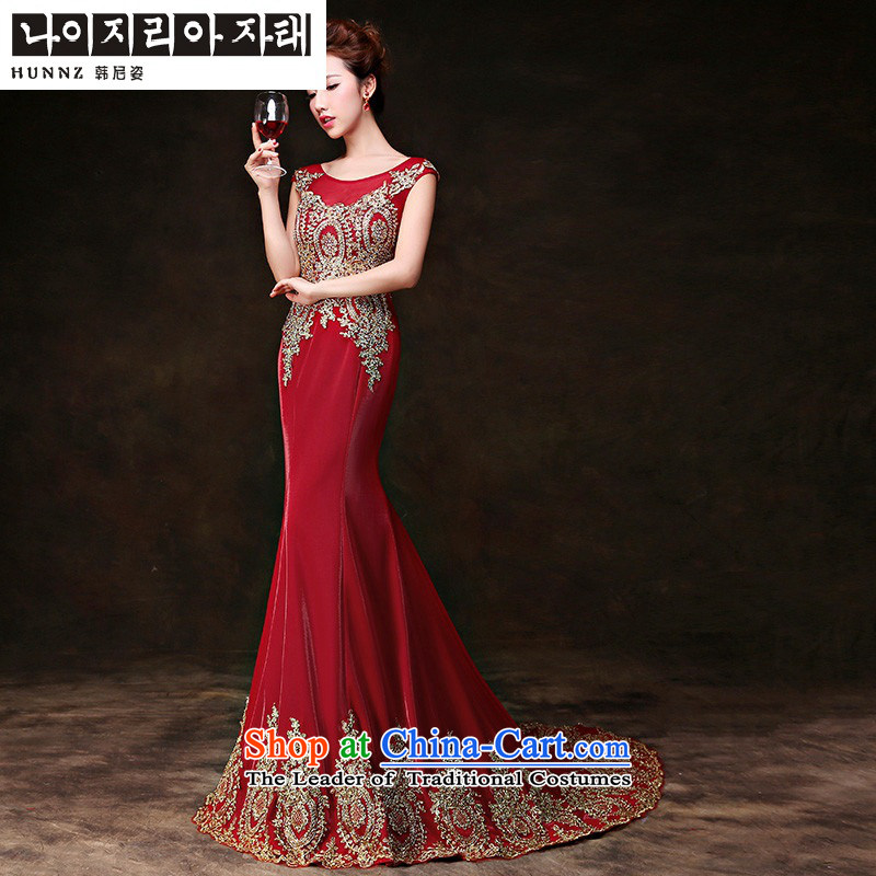 ?    ?Toasting champagne HANNIZI Services 2015 new stylish and simple bride wedding dress banquet dress Sau San wine red?S