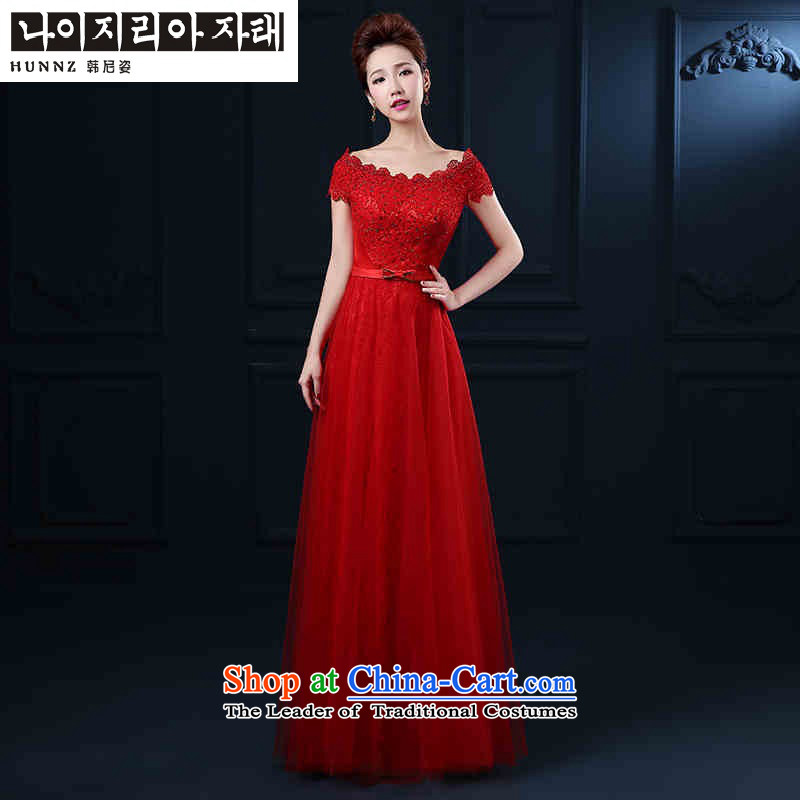Hannizi       spring and summer new pure colors and stylish wedding dress a bride 2015 Field shoulder banquet evening dresses red long S, Korea, Gigi Lai (hannizi) , , , shopping on the Internet