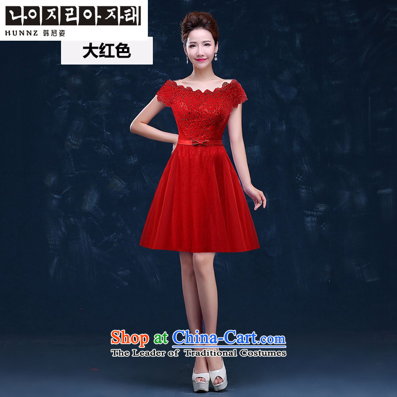 The spring and summer of 2015 New HANNIZI) Bride Wedding Dress Korean word shoulder lace bows services , Korea Red M, Gigi Lai (hannizi) , , , shopping on the Internet