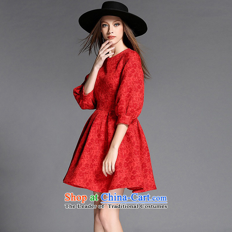 The OSCE Poetry Film 2015 autumn and winter new women's lantern cuff Jacquard Lace dresses red bon bon dress skirt bridesmaid bows services under the auspices of the lift mast mount married women red , L, Europe (oushiying poem) , , , shopping on the Internet