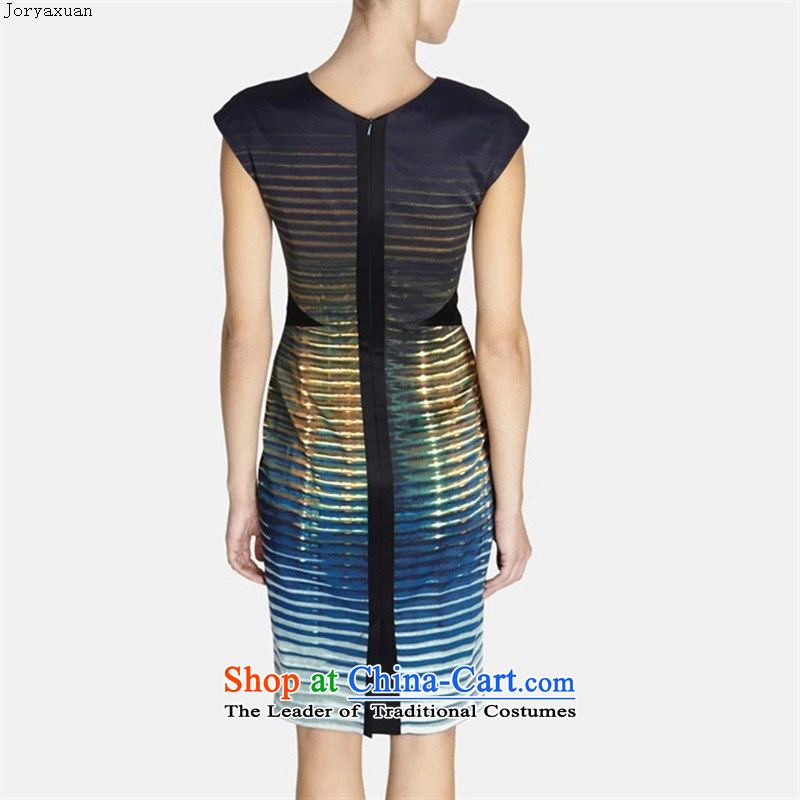 Web soft clothes spring 2015 new products elegant high-end OL gradient stripes stylish and sophisticated load banquet video thin V-Neck small dress map color M-ya Xuan (joryaxuan) , , , shopping on the Internet