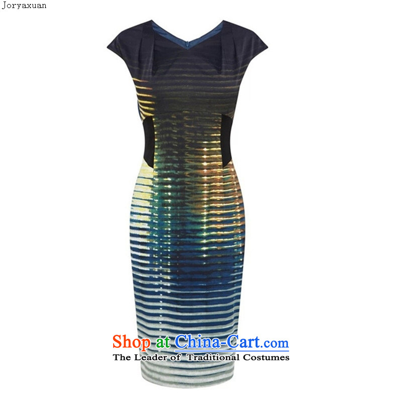 Web soft clothes spring 2015 new products elegant high-end OL gradient stripes stylish and sophisticated load banquet video thin V-Neck small dress map color M-ya Xuan (joryaxuan) , , , shopping on the Internet