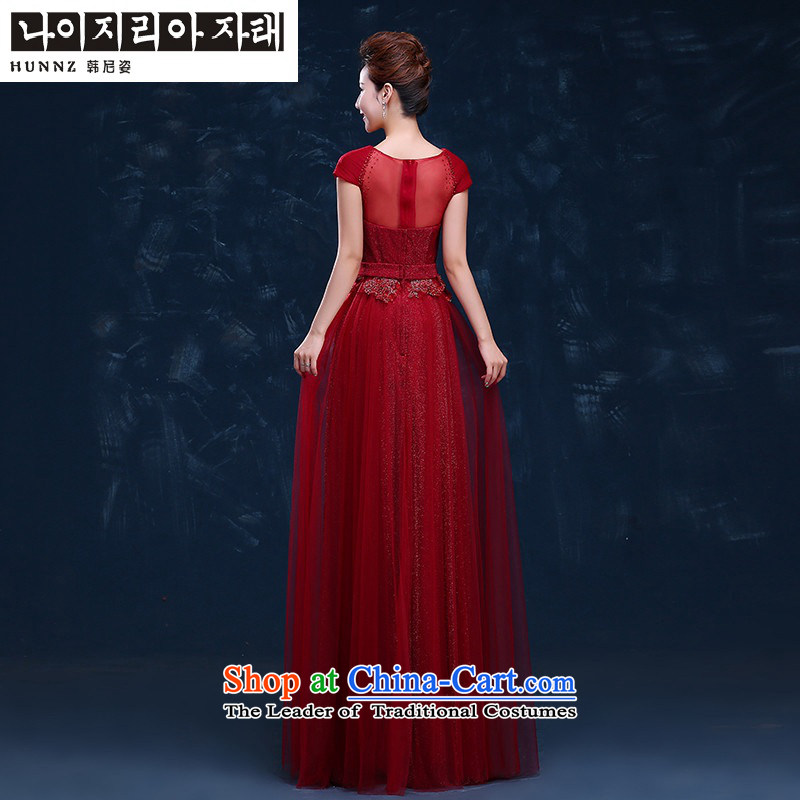 The new 2015 HANNIZI spring and summer bride wedding dress lace stylish banquet dinner dress the word shoulder deep red M Won, Gigi Lai (hannizi) , , , shopping on the Internet
