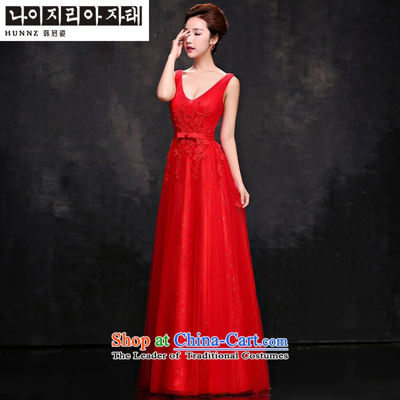       Korean 2015 Red HANNIZI V-Neck bride wedding dress long banquet dinner dress bows services , Korea Red XXL, Gigi Lai (hannizi) , , , shopping on the Internet
