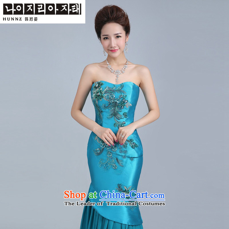 Hannizi long spring and summer 2015 is simple and stylish large retro bride wedding dress bows services evening dresses and won the Blue Lagoon, M, Gigi Lai (hannizi) , , , shopping on the Internet
