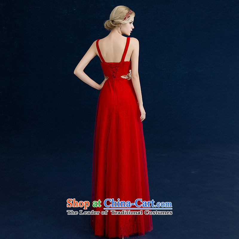 Seal Jiang marriages bows dress skirt 2015 winter new magenta lace on chip long shoulders V-neck strap for larger female Red Dress Sau San XL, seal has been pressed Jiang shopping on the Internet