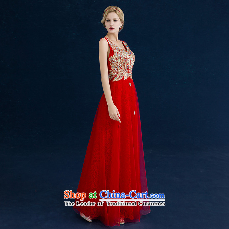 Seal Jiang marriages bows dress skirt 2015 winter new magenta lace on chip long shoulders V-neck strap for larger female Red Dress Sau San XL, seal has been pressed Jiang shopping on the Internet
