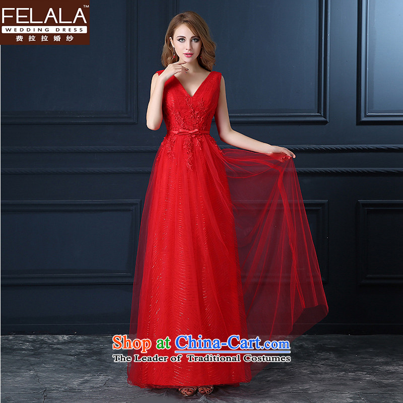 Ferrara bride lace bows services shoulder back water drilling evening dresses long new V-Neck video thin pregnant women high moderator waist dress red L