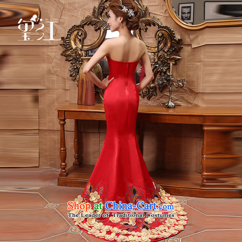 Seal the bride dress dress Jiang 2015 autumn and winter Korean anointed chest bows to red tail light dress Sau San video thin crowsfoot wedding dress girl to align the zipper, M, seal has been pressed Jiang shopping on the Internet
