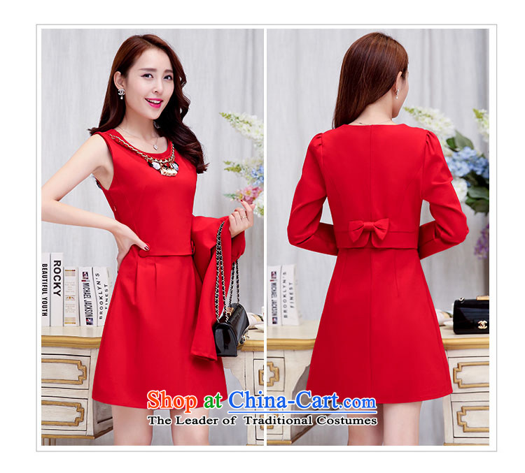 The United States is still loaded autumn and winter clothing Korean new large red two kits dresses small dress dress back to door onto the bride bows dress of red and black L picture, prices, brand platters! The elections are supplied in the national character of distribution, so action, buy now enjoy more preferential! As soon as possible.