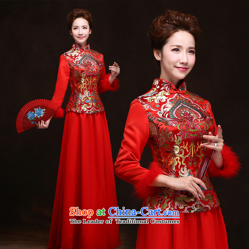 The spring and summer of 2015 New HANNIZI_ Bride wedding dress evening dresses red long large retro, Red XL