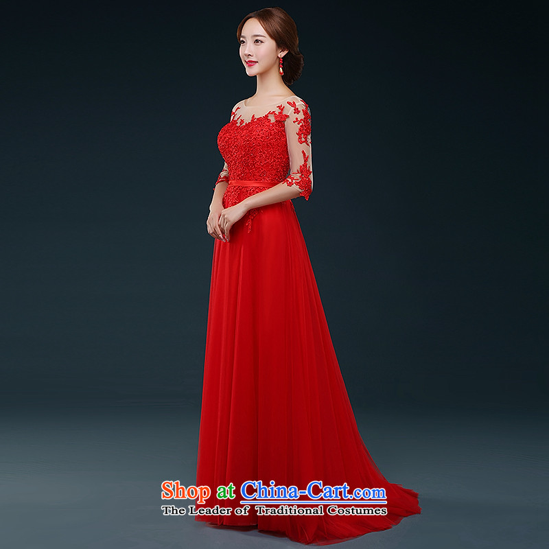 Hillo Lisa (XILUOSHA) wedding dress long wedding dress in lace cuff bride bows service banquet dress stylish 2015 New Red XL, Hillo Lisa (XILUOSHA) , , , shopping on the Internet