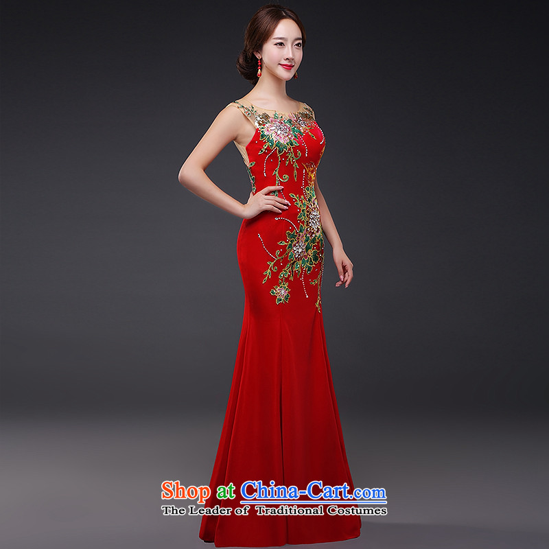Hillo XILUOSHA) Lisa (long gown shoulders bride bows services red crowsfoot dress embroidery Female dress will 2015 New Red XL, Hillo Lisa (XILUOSHA) , , , shopping on the Internet