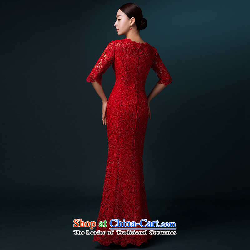 Hillo XILUOSHA) bridal dresses Lisa (Red Dress bows service banquet long gown crowsfoot long-sleeved married bows qipao lace Red 7-sleeved XXL, HILLO Lisa (XILUOSHA) , , , shopping on the Internet