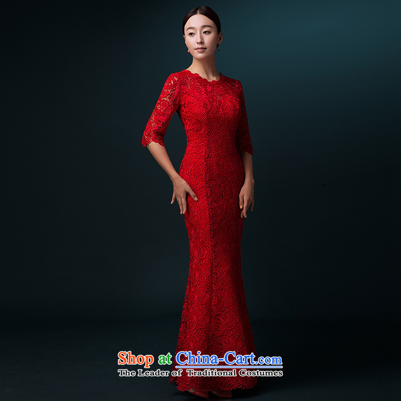 Hillo XILUOSHA) bridal dresses Lisa (Red Dress bows service banquet long gown crowsfoot long-sleeved married bows qipao lace Red 7-sleeved XXL, HILLO Lisa (XILUOSHA) , , , shopping on the Internet