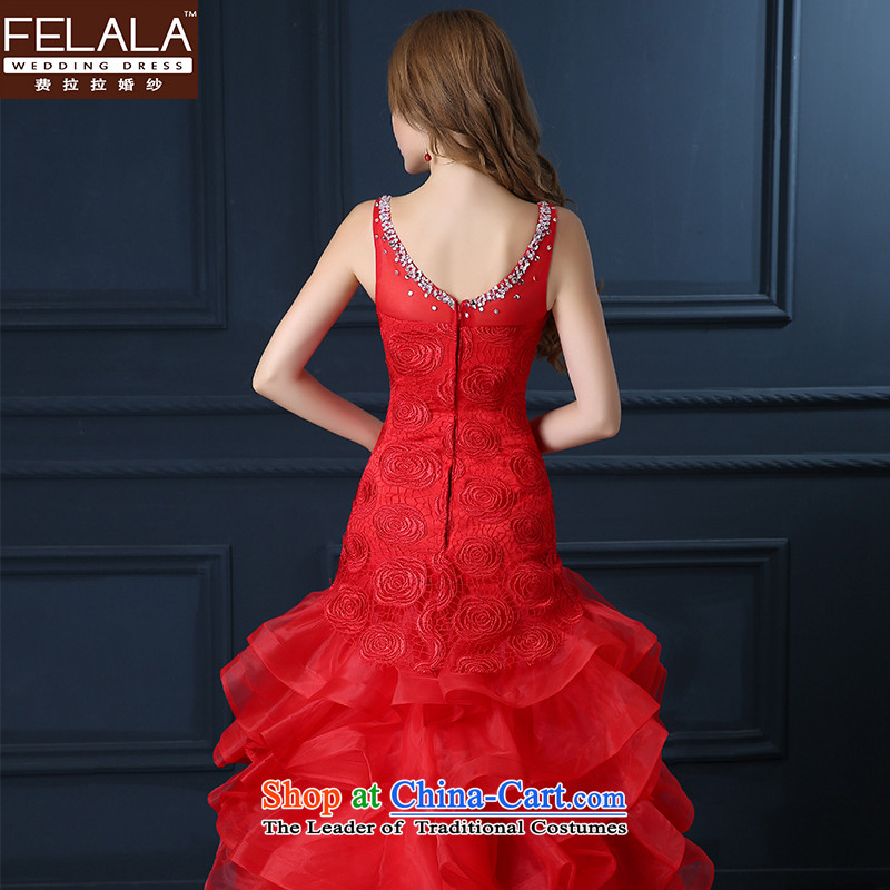 Ferrara bride lace bows services shoulder back water drilling evening dresses long summer and fall of 2015 New V-Neck video thin pregnant women high moderator waist dress red red XL, Ferrara wedding (FELALA) , , , shopping on the Internet