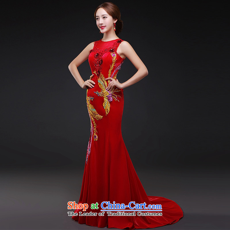Hillo XILUOSHA) bridal dresses Lisa (tail red marriage services crowsfoot embroidery bows shoulders banquet evening dresses long 2015 new red , L HILLO Lisa (XILUOSHA) , , , shopping on the Internet