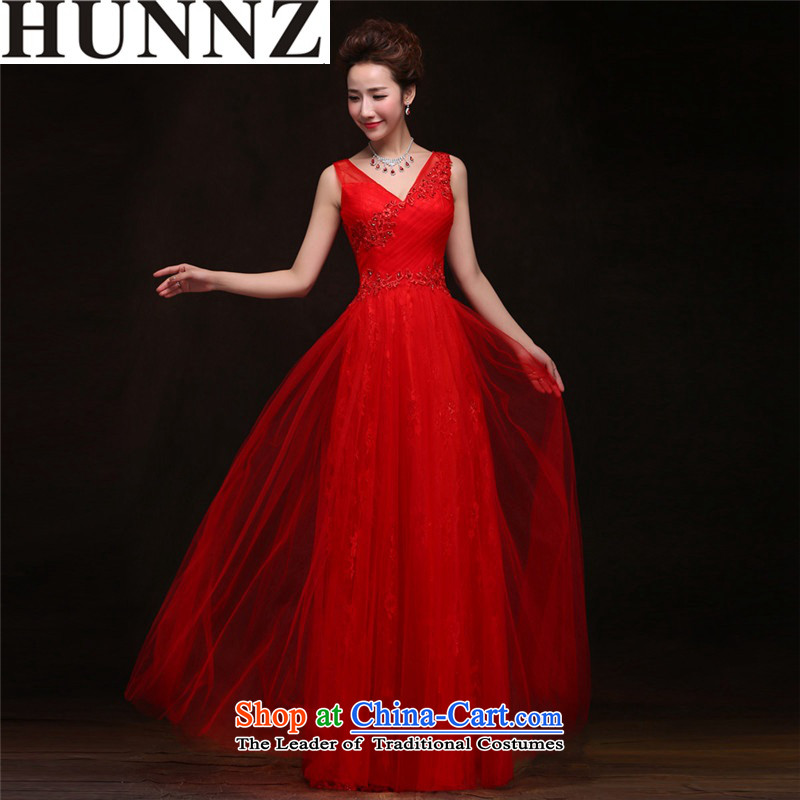    Toasting champagne HUNNZ Services 2015 new spring and summer Korean large stylish Sau San lace V-Neck bride wedding dress redXL