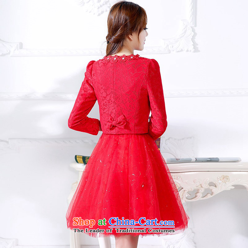 The 2015 autumn and winter Ms. new large red two kits in long bridal dresses bon bon skirt thin dress Sau San video banquet service will serve a drink 1 red L,uyuk,,, shopping on the Internet