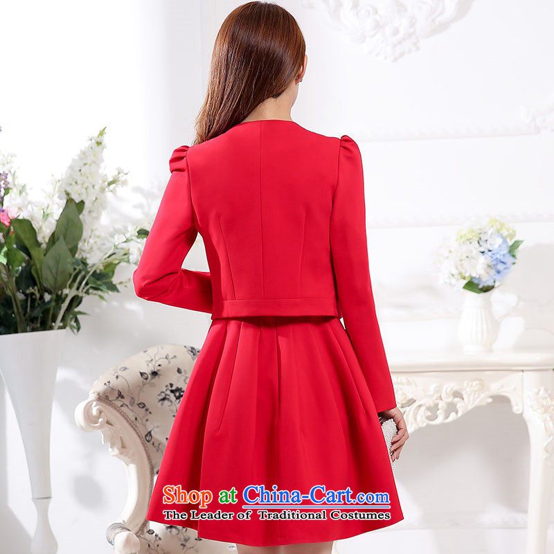 2015 Autumn and Winter Ms. new large red in the medium to long term of European root of two kits bridal dresses video thin banquet service     temperament gentlewoman bridesmaid will serve 1 red L,uyuk,,, shopping on the Internet