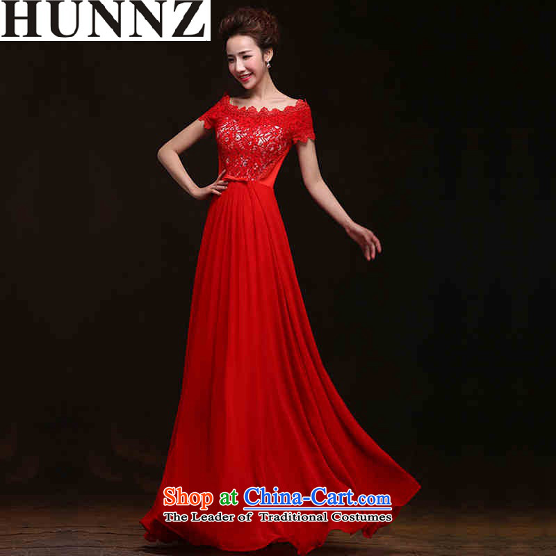 2015 Spring/Summer long HUNNZ word, the new bride dresses shoulder banquet evening dresses bows bridesmaid services services red XXL,HUNNZ,,, shopping on the Internet