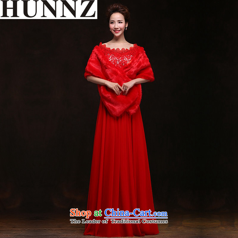2015 Spring/Summer long HUNNZ word, the new bride dresses shoulder banquet evening dresses bows bridesmaid services services red XXL,HUNNZ,,, shopping on the Internet