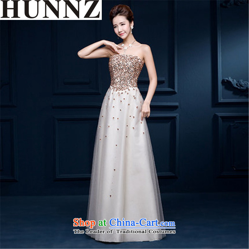 Hunnz 2015 sleeveless strap new spring and summer bridal dresses stylish evening dresses and chest service long bows champagne color XXL,HUNNZ,,, shopping on the Internet