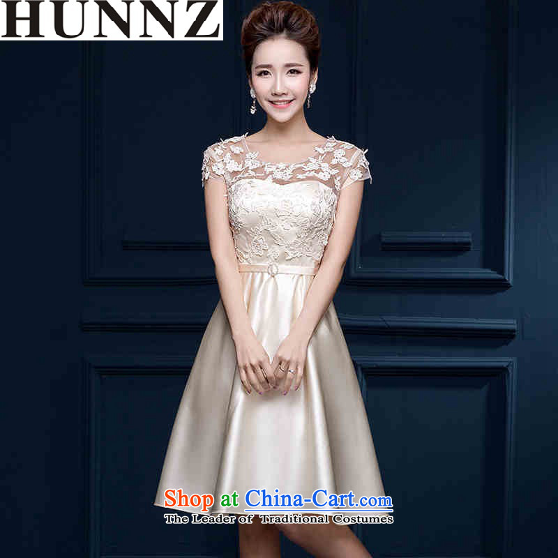 2015 Korean style of HUNNZ shoulder short) Bride field bows service banquet evening dresses bridesmaid to champagne color XL,HUNNZ,,, shopping on the Internet