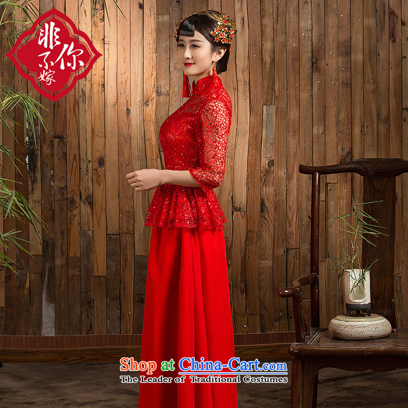 Non-you do not marry autumn 2015 7 cuff lace bows service bridal dresses Sau San long qipao retro, Wedding Dress back door onto evening dresses red 7 cuff long skirt XXL, non-you do not marry shopping on the Internet has been pressed.