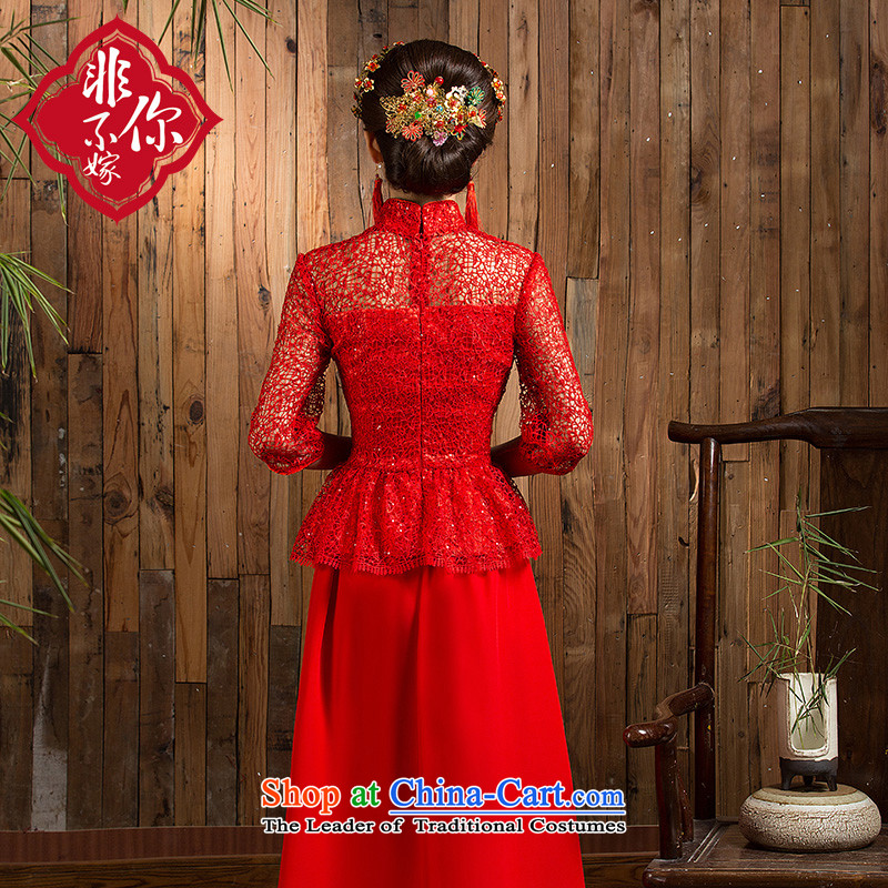 Non-you do not marry autumn 2015 7 cuff lace bows service bridal dresses Sau San long qipao retro, Wedding Dress back door onto evening dresses red 7 cuff long skirt XXL, non-you do not marry shopping on the Internet has been pressed.