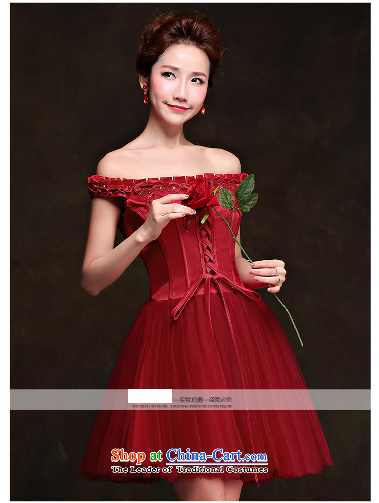 2015 service banquet HUNNZ toasting champagne evening dress bride wedding dress Korean word shoulder wine red wine red L picture, prices, brand platters! The elections are supplied in the national character of distribution, so action, buy now enjoy more preferential! As soon as possible.