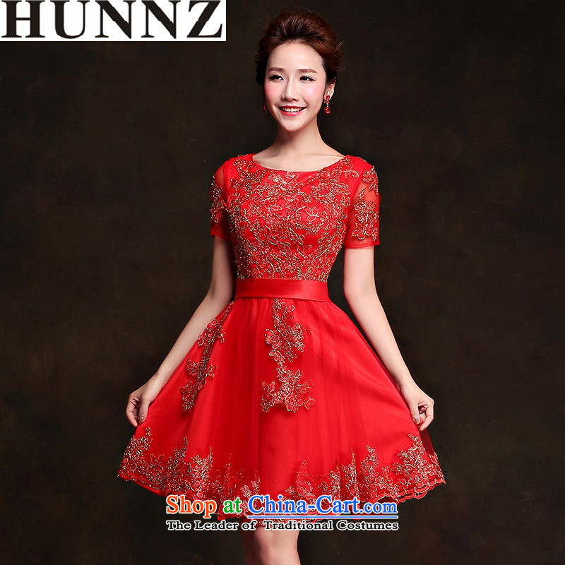 2015 Short of Korea HUNNZ word-shoulder banquet evening dresses bride dress lace straps lace short) XXL,HUNNZ,,, shopping on the Internet