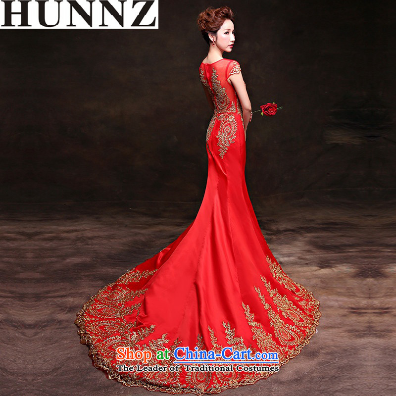       Toasting champagne HUNNZ Services 2015 long drag elegant word, shoulder the bride wedding dress banquet dress red XXL,HUNNZ,,, shopping on the Internet