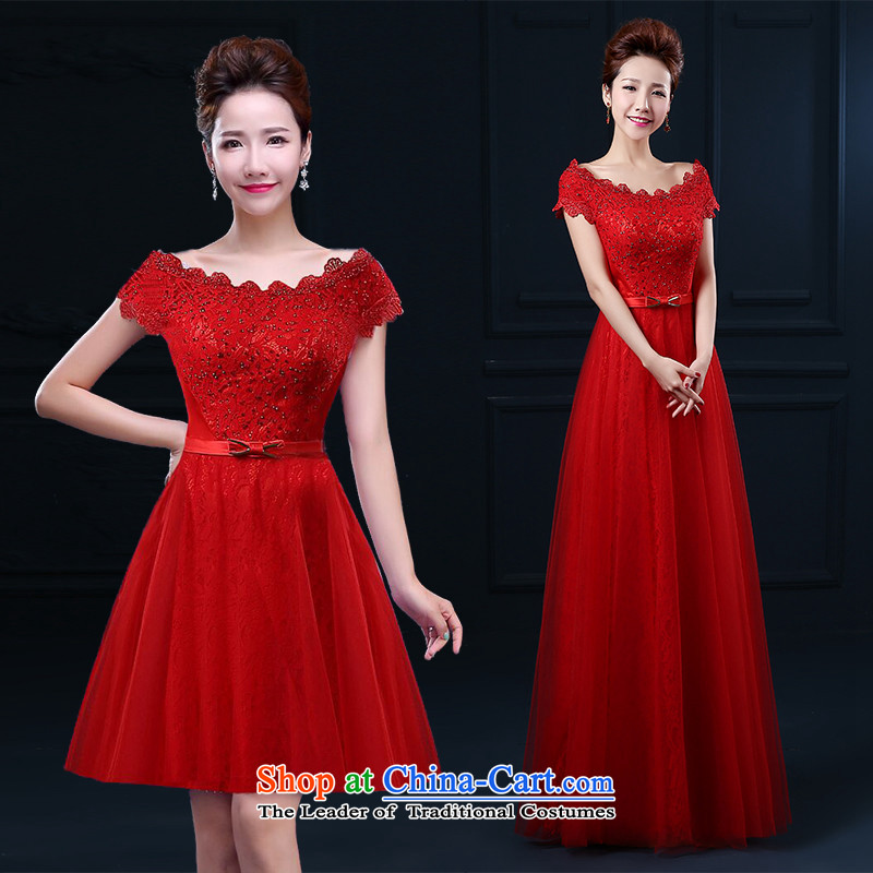 2015 Korean short HUNNZ, pure color word stylish shoulder bride dress bridesmaid serving evening dress short of red L,HUNNZ,,, shopping on the Internet