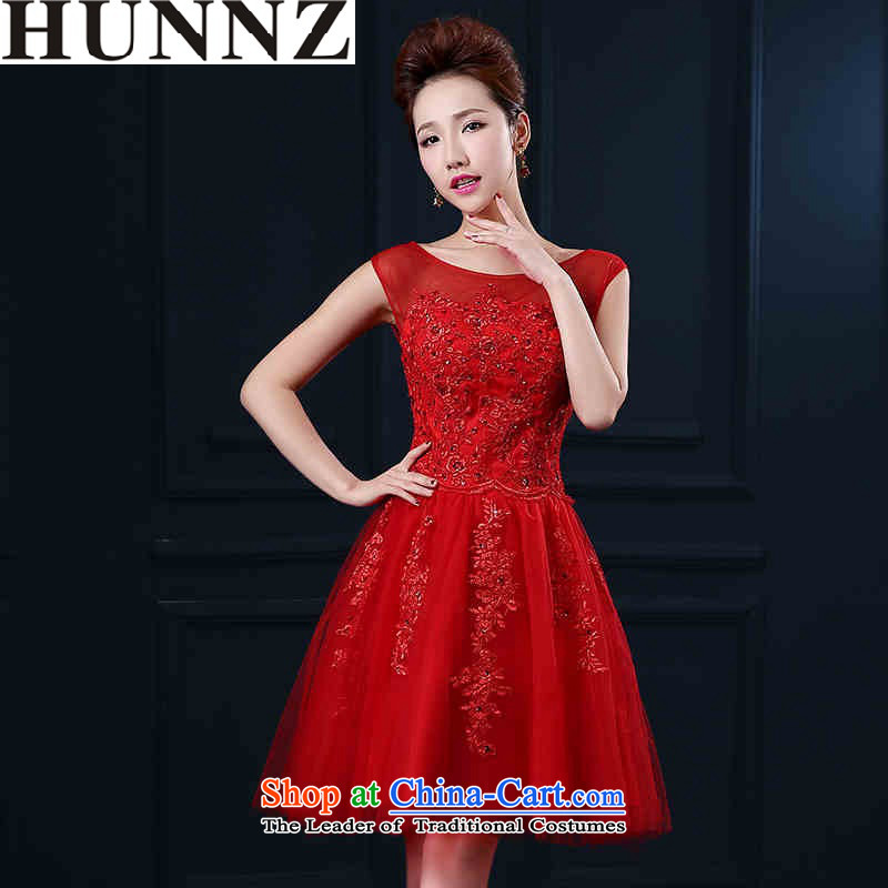 2015 Red Korean-style HUNNZ lace tie a field shoulder wedding dress dress Bridal Services Red M,HUNNZ,,, bows shopping on the Internet