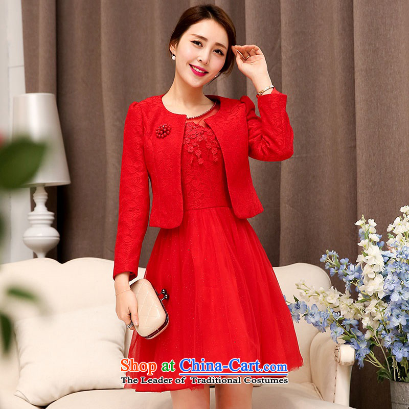 The 2015 autumn and winter Ms. new large red stylish two kits evening dresses bridal dresses Sau San Video Foutune of Princess skirts thin bon bon skirt banquet service 1 red bows?XL
