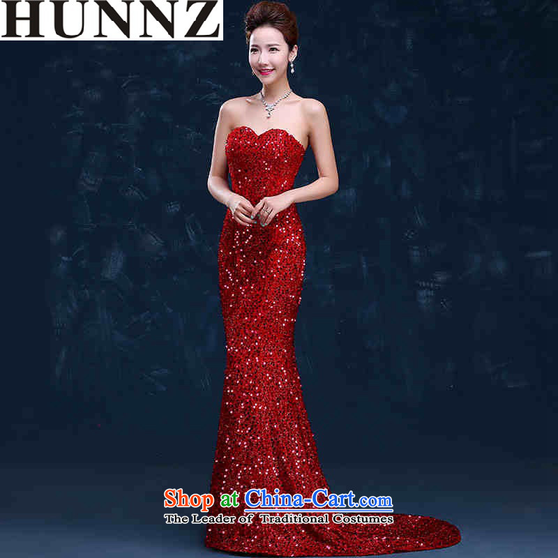      Toasting Champagne Services 2015 new HUNNZ stylish long strap and chest bride wedding dress evening dresses red dragging XXL,HUNNZ,,, shopping on the Internet