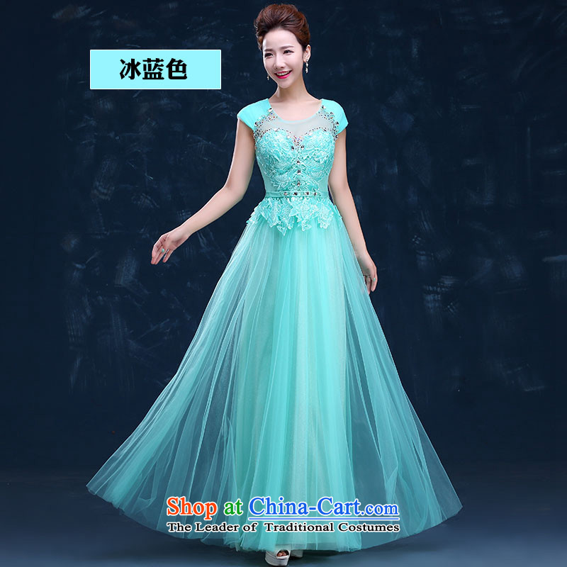 2015 Long sleek HUNNZ slotted shoulder solid color new spring and summer bride wedding dress uniform ice blue S,HUNNZ,,, bows shopping on the Internet