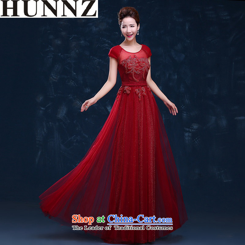      Toasting champagne HUNNZ Services 2015 new spring and summer trendy first field shoulder lace long evening dress bridesmaid services deep red XL,HUNNZ,,, shopping on the Internet