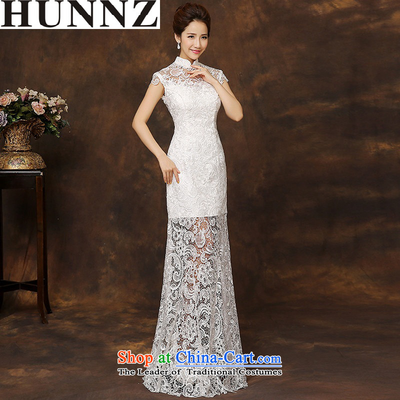 2015 Long package HUNNZ shoulder, stylish and simple bride dress bows services services dress bridesmaid package shoulder crowsfoot engraving_ S