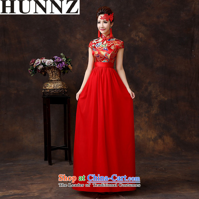 2015 Long dresses HUNNZ retro solid color bride wedding dress evening dresses bows bridesmaid services services red M,HUNNZ,,, shopping on the Internet